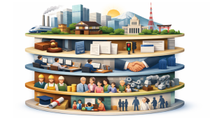 日本の産業をレイヤー化して示している図