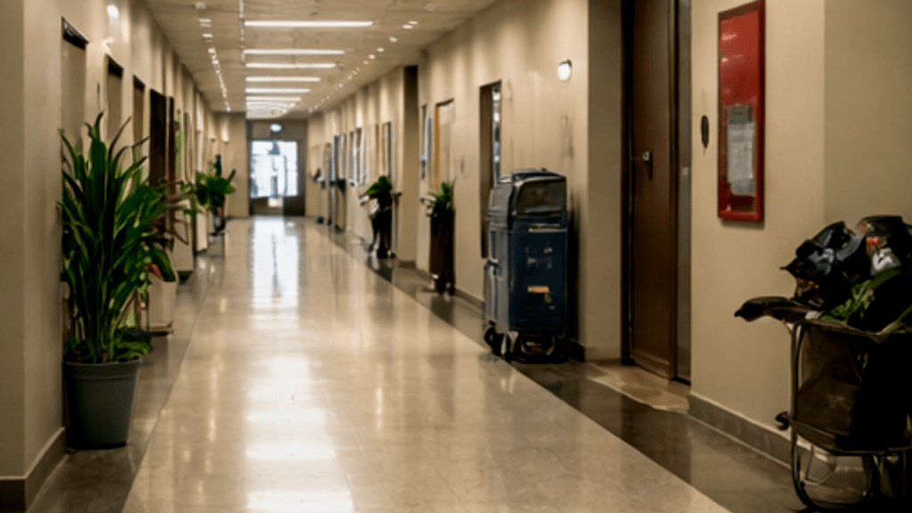 ビルメンによって空間が維持されていることを象徴するイメージ図