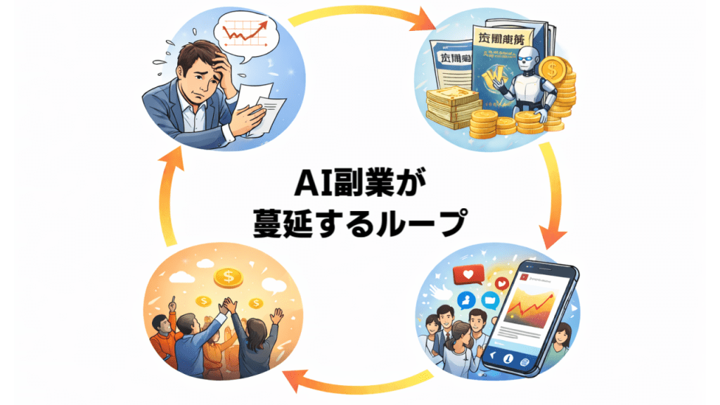 AI副業とSNSの関係性を図解した画像