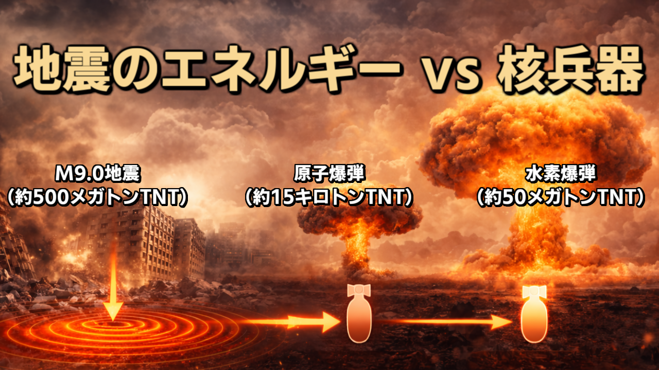 爆弾と地震のエネルギーの差を説明した図