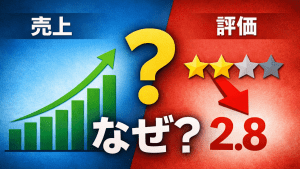 売上が上がってるのに評価が下がる矛盾を指摘した画像