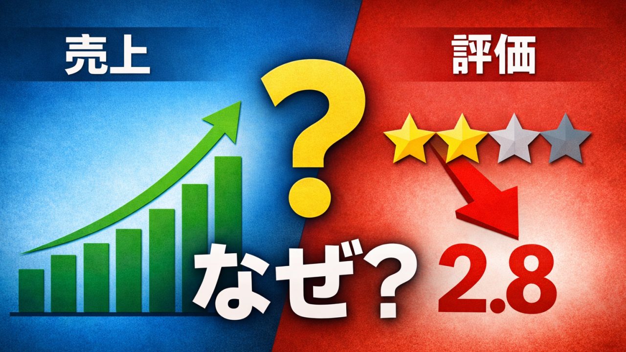 売上が上がってるのに評価が下がる矛盾を指摘した画像
