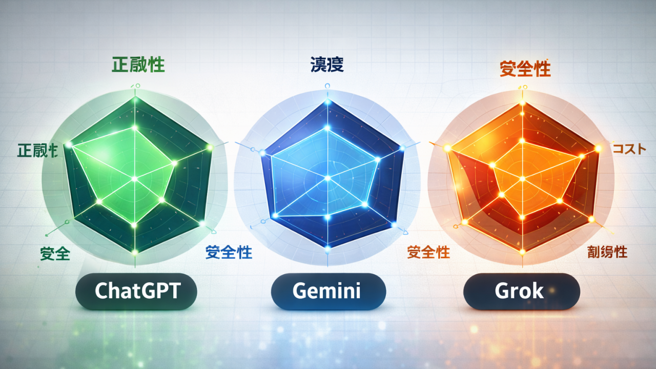 AIの性能トレードオフを示すレーダーチャート